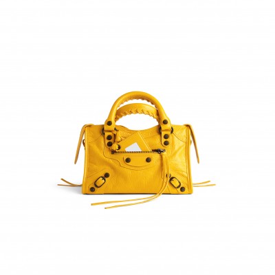 BALENCIAGA WOMEN'S LE CITY BAG MINI IN MARGE YELLOW 8657632ACFH7014 (24*16*9cm)